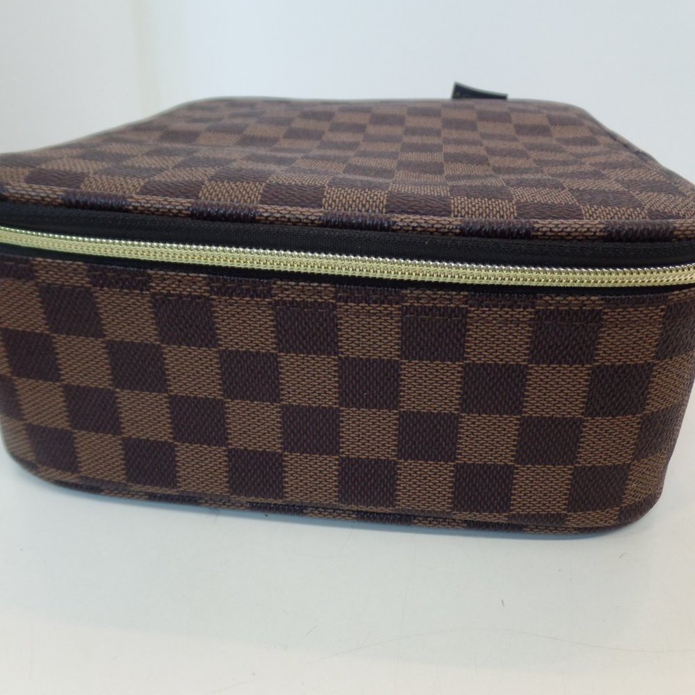 VOKUR Brown & Tan Square Traveling Jewelry Box Coated Canvas Zippered Darling - Picture 3 of 16